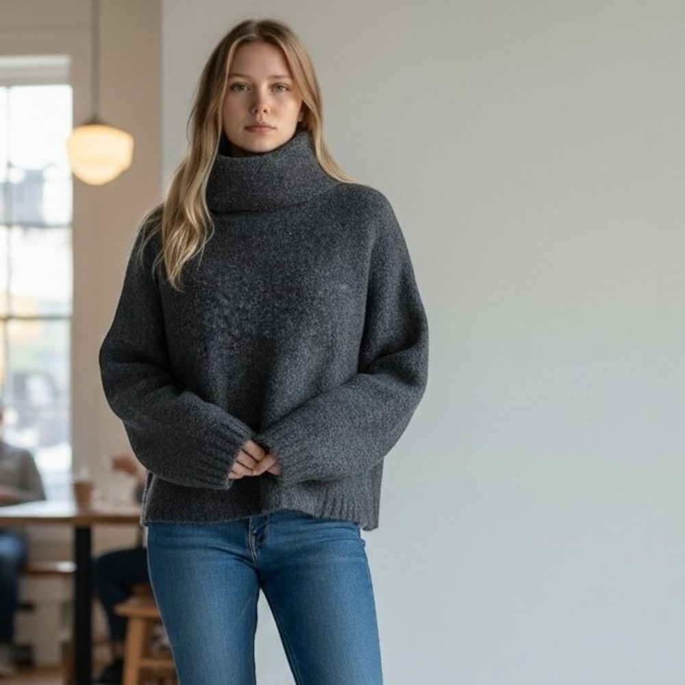 Madewell Funnel Neck Sweater Womens Size M Charcoal Gray Wool Alpaca Blend